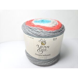Yarn Bee Acrylic Cake Sugarwheel Mango Puff  Gray Striping 355 yds. 4 Weight